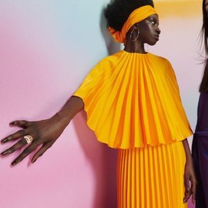 H&M Limited Orange Cape Pleated Dress NWT